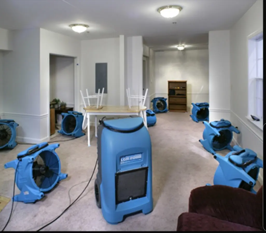 Air movers and dehumidifier setup for Water Damage Restoration in Brookville